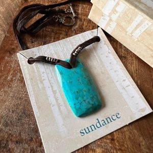 Turquoise Amulet on leather, sterling silver from Sundance. NEW, never worn.